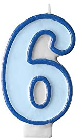 Vela con número 6 celeste para cumpleaños, tarta azul y azul, altura 7 cm, vela de cera para hombre, aniversario, fiesta, fiesta de celebración, jubilación, niño niña