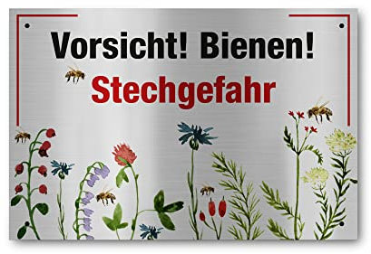Apoidea – Bienen Schild zur Warnung aus Aluminium gebürstet / Imkereibedarf / Bienenzubehör und Imkerzubehör / Bienenzucht Zubehör / Imkerbedarf