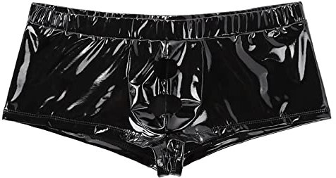 PODOLIXIA Wet-Look Herren Boxershorts Loch Unterhose Latex Kurze Hose Lack Optik Hipster Männer Slip Pants Briefs Trunks Unterhose Strech glänzend Unterwäsche Wetlook Boxer Latex Kurze Hose