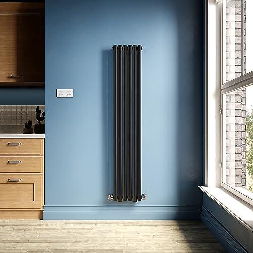 ELEGANT Black Vertical Radiator 1600x294mm Tall Upright Oval Column Single Panel Modern Central Heating