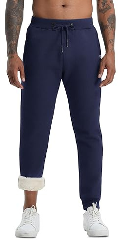 Aisprts Pantalon Chandal Hombre Pantalones Deportivos Forro Polar Térmico Pantalones Casuales Hombre de Invierno con 2 Bolsillos con Cremallera y Cinturilla Elástica con Cordón, T1 Azul Marino, XL