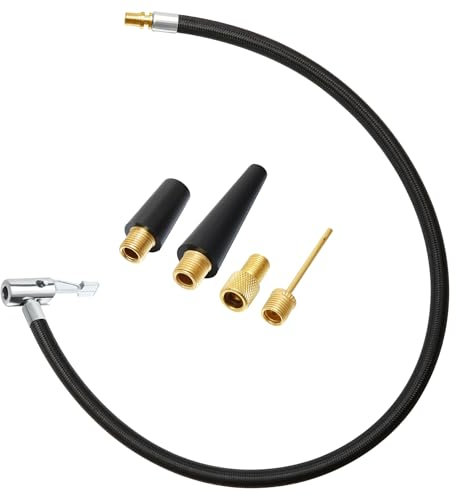Yoicn Lth 60 cm Reifenpumpenschlauch, Inflator-Anschluss, tragbar, für Auto, Luftreifenfutter, Pumpe, Verlängerungsschlauch, Adapterrohr mit Ventiladaptern für Fahrrad, Motorrad, Auto (60 cm)