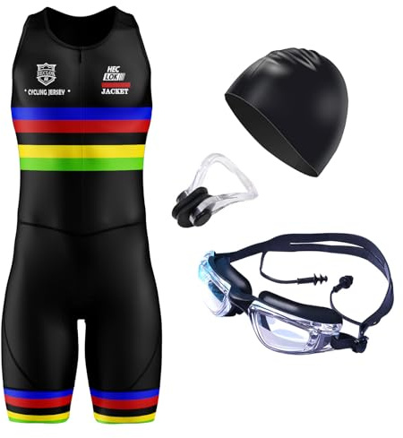 Traje de Triatlón de una Pieza sin Mangas para Hombre,3 Bolsillos y Acolchado para Bicicleta,Correr, Andar en Bicicleta,Nadar,Maillot Ciclista Específico para Carreras (TYP-2,XXS)
