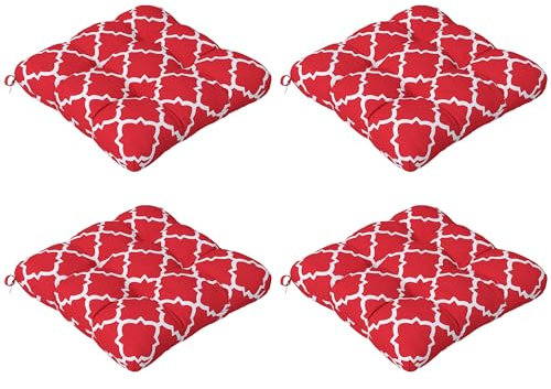 Outsunny Conjunto de Cojines para Sillas de Comedor 48x48x7 cm Juego de 4 Piezas Cojines para Sillas de Jardín Impermeable y Anti-UV con 2 Cordones de Fijación Rojo