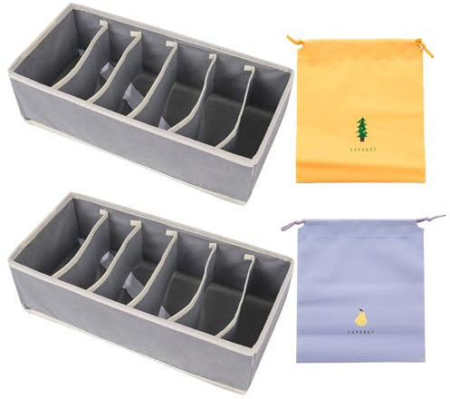 2 scatole di immagazzinaggio grigie e 2 tasche portaoggetti, scatole di immagazzinaggio per cassetti, tasche portaoggetti con coulisse per biancheria intima, calzini, cravatte, cinture e A