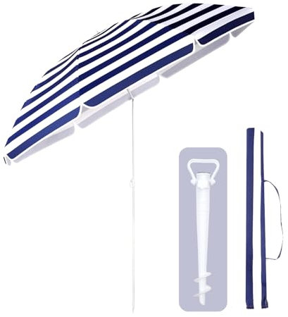 Sekey Parasol de 180 cm certifié GRS avec piquet de sol pour jardin, terrasse et plage | Hauteur réglable et inclinable avec UPF50+ | Polyester recyclé imperméable | Résistant au vent avec 8 baleines