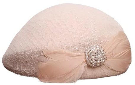 FJISD Bérets en Laine élégants pour Femmes avec Voile/Cristal et Plumes Chapeaux de béret français Taille Unique pour la Plupart des Chapeaux d'artiste réglables Chapeau de Peintres Mignons