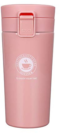 ermo de Café para Llevar de Acero Inoxidable Vaso Termico Prueba de Fugas Taza de Café Térmica Sin BPA para Coche Oficina Viaje 380ML Rosa