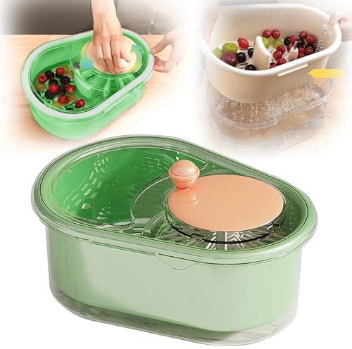 2025 Nuevo Limpiador de Frutas Giratorio, Lavadora de Frutas y Verduras Grande Multifuncional con Cepillo y Lavador de Frutas para Cocina (Azul)