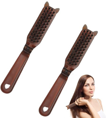 2 Stücke Haarbürste Klein,Klappbare Reisebürste,Mini Wildschwein Borsten Haar Bürste,Faltbare Tragbare Haarbürste,Reise Haarbürste für Dicke Dünnes Haar Lockige, Bartkamm