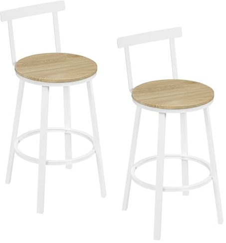 WOLTU Taburetes Bar Juego de 2, Taburetes Altos Cocina con Respaldo Bajo y Reposapiés, para Comedor, Cafeteria, Barra Cocina, Roble Claro
