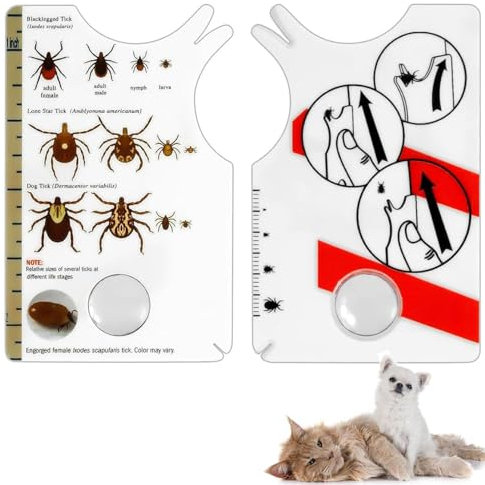 IZyufan 2 Stück Zeckenkarte, Zecken Waagenkarte Mit Lupe, Schnelle Reinigung Von Zecken Zeckenkarte für Menschen Kinder Hunde Katzen