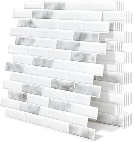 Tiwoos Azulejos 3d Baldosas Adhesivas Cocina Pared Autocolantes Azulejo Adhesivo Gris (10-Piezas,30.5 x 30.5cm)