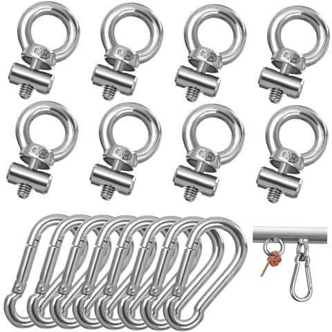 Ciieeo 8 Set Occhielli in Acciaio Inossidabile per Binario Scorrevole con Molla Ganci per Fissaggio Kayak Barche e Tende da Sole Camper Accessori Resistenti per Montaggio e Ancoraggio