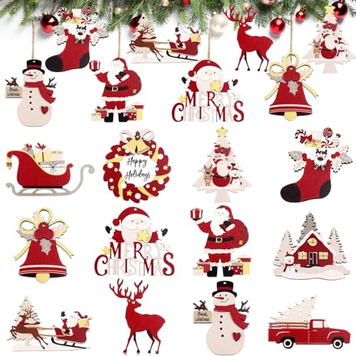 Adornos colgantes de Navidad en madera, Doyomtoy decoración de árbol de Navidad en madera, adornos navideños para árbol de Navidad, decoración para árbol de Navidad, 24 piezas