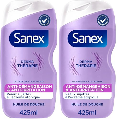 SANEX-Derma Thérapie-Huile de douche anti-démangeaisons et anti-irritations pour les peaux sujettes à l’eczéma atopique-moins d' irritations après 3 jours d'utilisation-complexe d’acides aminés-425 ML