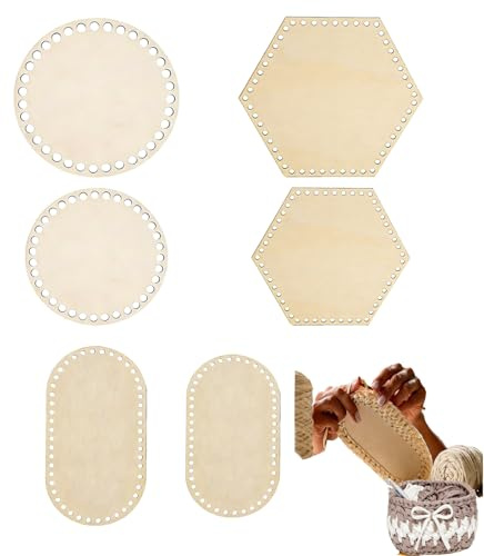 ZWWOGE Set de 6 Bases de Madera para Cestas de Ganchillo (Redonda Ovalada Hexagonal) Base DIY para Manualidades y Decoración del Hogar Personalizable con Pintura regalos para parejas originales