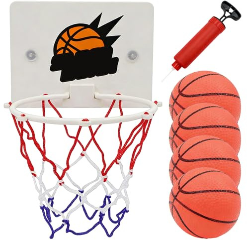 Canestro Mini Basket - Set Interno a Ventose con 4 Palline, Giocattolo da Parete Senza Fori | Bambini Adulti Bagno Ufficio Sport Antistress | Gioco Casa Leggero Idea Regalo Divertimento Esercizio