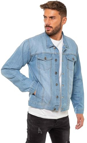 989Zé ENZO Veste en Jean pour Hommes Jacket en Jean Vintage The Trucker Veste Denim Jacket Blouson EZJ391 BLEU CLAIR M