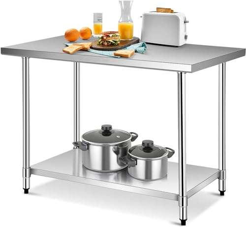 WATERJOY 48 x 30 Stainless Steel Table with Adjustable Shelf for Prep & Workstations Commercial Heavy Duty worktables