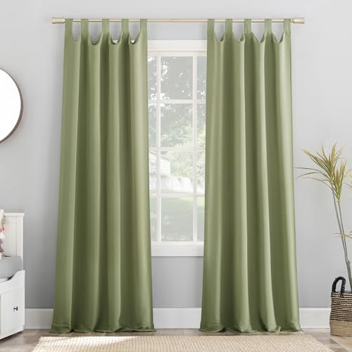 Sun Zero Blackout Tab Top Curtain Panel, Polyester, Sage Green, 40 W x 95 L (Pack of 1)