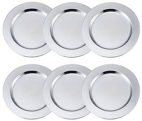 Insun Lot de 6 Ronde Assiettes de Service Décorative Assiettes de Présentation en Acier Inoxydable argenté 26cm diamètre
