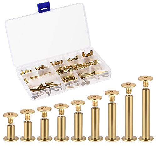 Sourcingmap, 9 misure Phillips vite Post adatto per 3/16 (5 mm) diametro del foro, maschio M4 x 5 mm, kit di fissaggio per album di ancoraggio, colore oro, 90 set