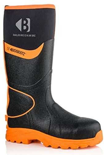 Buckler Mens Safety S5 Waterproof Composite Toe Wellington Wellies Black Orange