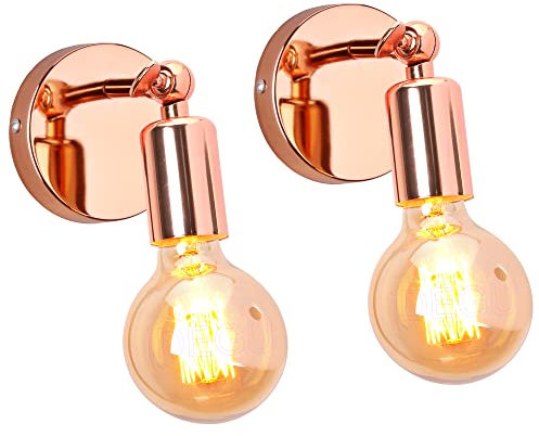 iDEGU Lot de 2 Applique Murale Industrielle Vintage en Fer Lampe Murale E27 Douille Rotative à 180° Applique Interieur pour Chambre Salon Escalier Couloir (Or Rose)