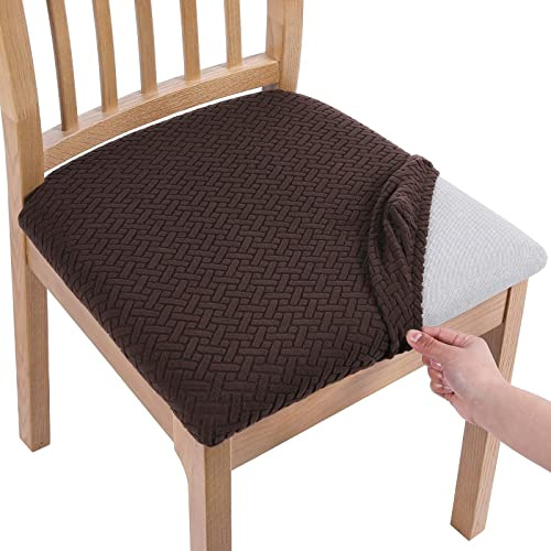 Homaxy Stolsöverdrag, set med 6 st, stretchöverdrag för stolar, stolsöverdrag för matrumsstolar, tvättbart skyddsöverdrag för stolar, brunt