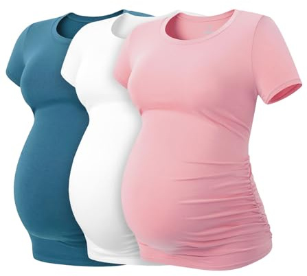 LAPASA Dam 3-pack graviditetstopp moderskapsmode moderskapskläder toppar graviditet kortärmad modershirt L55, blågrön, vit, rosa, XXL