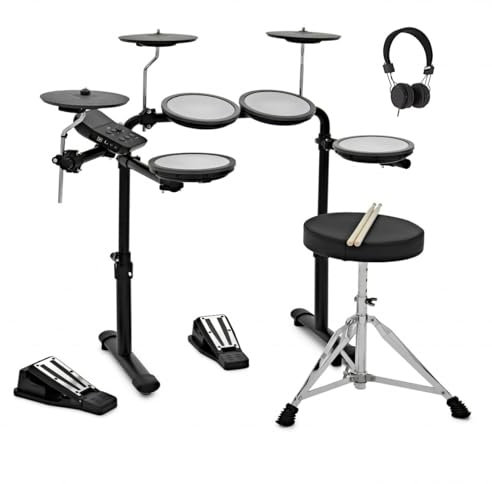 VISIONDRUM Compact Mesh Electronic Drum Set with Headphones and Stool for Kids & Adults, Black