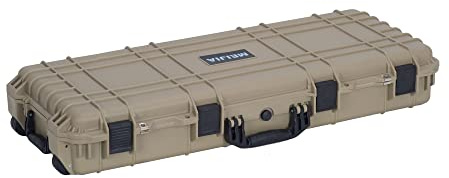 MEIJIA Portable Rolling Waterproof All Weather Rifle Hard Case with Wheels,Customizable Fit Foam Inserted,38.34x17.87x6.22(Desert Tan)