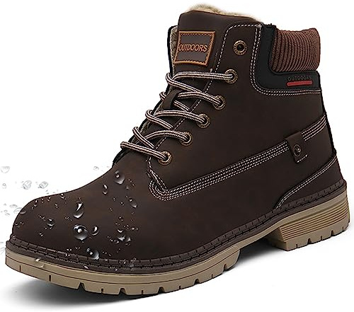 Botas de Nieve Hombre Mujer Cálido Botines Planas Invierno Zapatos Impermeables Senderismo Zapatillas Confortables, Oscuro Marrón, 38 EU