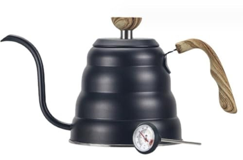 Tetera con Silbato Hervidor de Agua Silbante Tetera Para Verter Sobre Café, Tetera Con Cuello De Cisne Con Termómetro, Tetera De Acero Inoxidable Tetera Silbadora ( Color : Siyah , Size : 30*15cm )