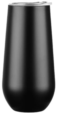 Gteller 6 oz Stainless Steel Champagne Tumbler Stemless Glasses with Lid, Double Wall Insulated Travel Mug Perfect for Wine, Coffee, Drinks, Champagne, Cocktails, Colorful (Black)