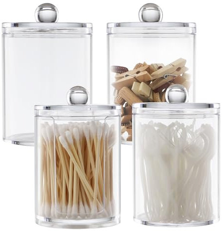 Wattestäbchen Behälter 4-Teiliges Set, Acryl-Wattepads Aufbewahrung, Wattepadspender Aufbewahrung von Wattestäbchen, Wattepads und Zahnseide, Geeignet für Wohnzimmer, Badezimmer und Zimmer Deko