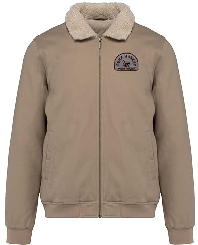 Surf Monkey Chaqueta de camionero Sherpa hombre/chaqueta tipo cargo con cuello vuelto/algodón orgánico (FR/ES, Letras, M, Regular, Regular, Beige)