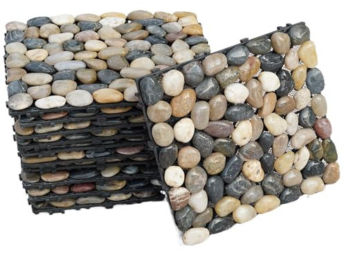 Gr8 Garden 11 Piece Natural Real Pebble Stone Interlocking Floor Decking Tiles Outdoor Patio Garden Lawn Balcony Floor Play Area Deck Terrace Set