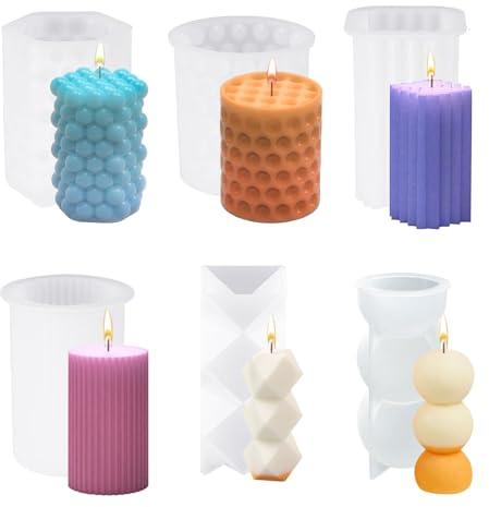 KATIMI 6 stycken ljusformer silikon, ljusform silikonform som pysselornament, 3D-ljusformer för gjutning, gör-det-själv ljusformer silikon festbelysning heminredning hantverk