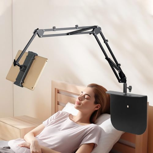 Ynzeyx Tablet Holder for bed, Tablet Floor Stan with Large Base, Clamp-free iPad Stand with 360° Rotating, Universal Phone Holder for iPhone iPad Pro Air Mini Kindle or Other 4''-15'' Devices