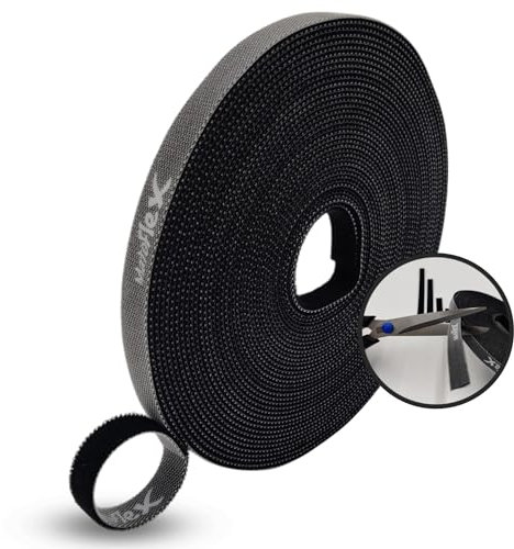 MatoSan® Bridas de velcro de 10 m, cinta de velcro recortable para gestión de cables, rollo de cinta de velcro de 10 mm de ancho, organizador de cables reutilizable con cierre de velcro para