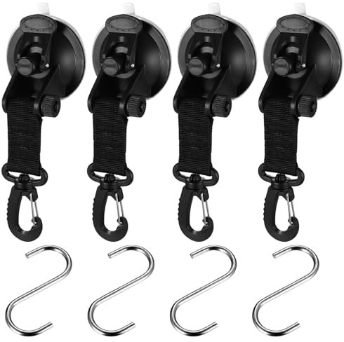 4 ganchos con ventosa, gancho de succión al vacío, extra fuerte, anclaje de ventosa giratorio 360° con 4 ganchos en S, correas con ventosas con gancho para tiendas de campaña, lonas, caravanas