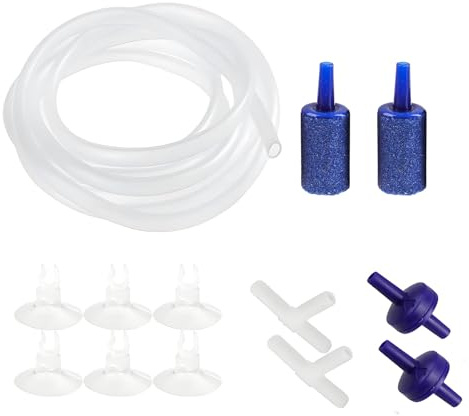 YMWALK Set di accessori per pompa ad aria per acquario, con tubo da 5 m, pietra d'aria, valvola di ritegno, ventosa e connettori per pompa ad aria per acquario
