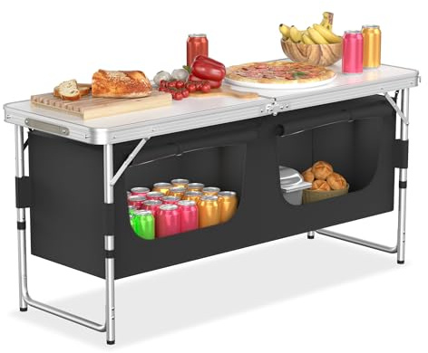 LZQ Cucina da campeggio con spazio mobile – Armadio da campeggio compatto pieghevole con piano di lavoro e borsa per il trasporto, in alluminio leggero, 120 x 47 x 62 cm