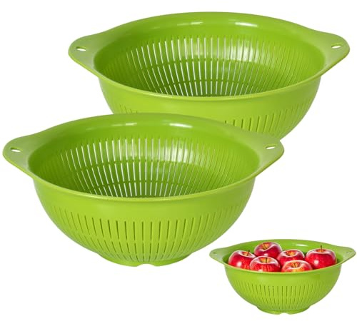 2 Colador Plástico Grande 24 cm Ø – Escurridor de Verduras, Frutas y Pasta con Asas | Cubiertor para Fregadero, BPA-Free y Aptos para Lavavajillas