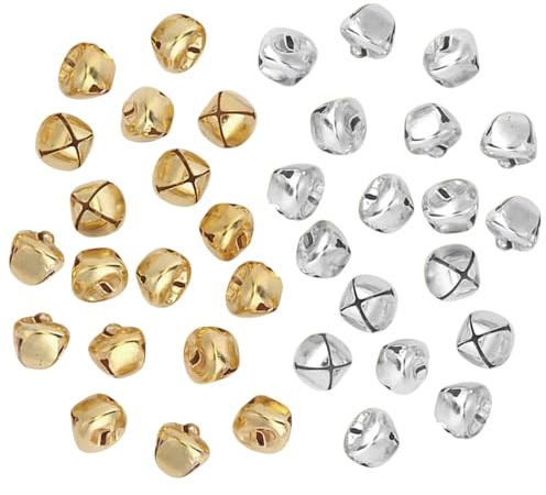 SYEYCW 100 cascabeles pequeños de Navidad, 12 mm de metal, cuentas de cascabel para hacer joyas de coronas, para festivales de bricolaje, hogar, suministros de decoración de fiesta de Navidad, plata