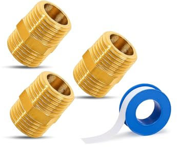 PipeSan – Dubbelnippel 3/4 BSP 20/27 i massiv mässing (3 st + PTFE‑tejp) – M/M‑adapter hexagon för VVS, bevattning, gas, vatten