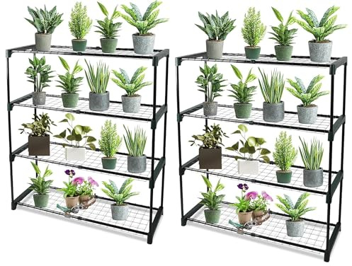 PRADICHI Garden Shelves 4-Tier Storage Rack | Greenhouse Plant Shelf for Indoor Outdoor Use | Durable Shelving Unit (Flower Pots Not Included) (Pack Of 2 (4-Tier))