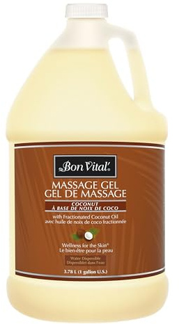 Bon Vital' Coconut Massage Gel, 1 Gallon, Lightweight Formula with Pure Fractionated Coconut Oil, Professional Therapy Lotion, Hydrating and Unscented